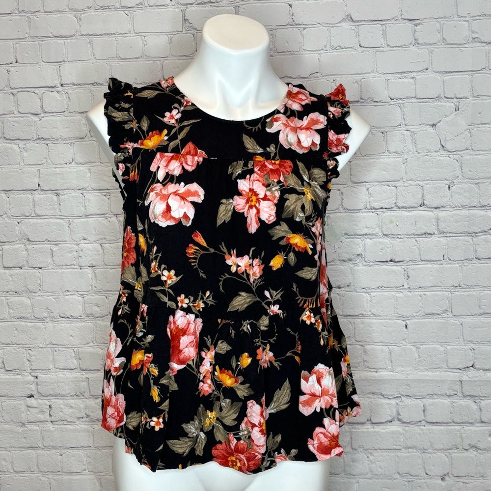 American Eagle Floral Babydoll Top with Ruffle Sleeves Size S